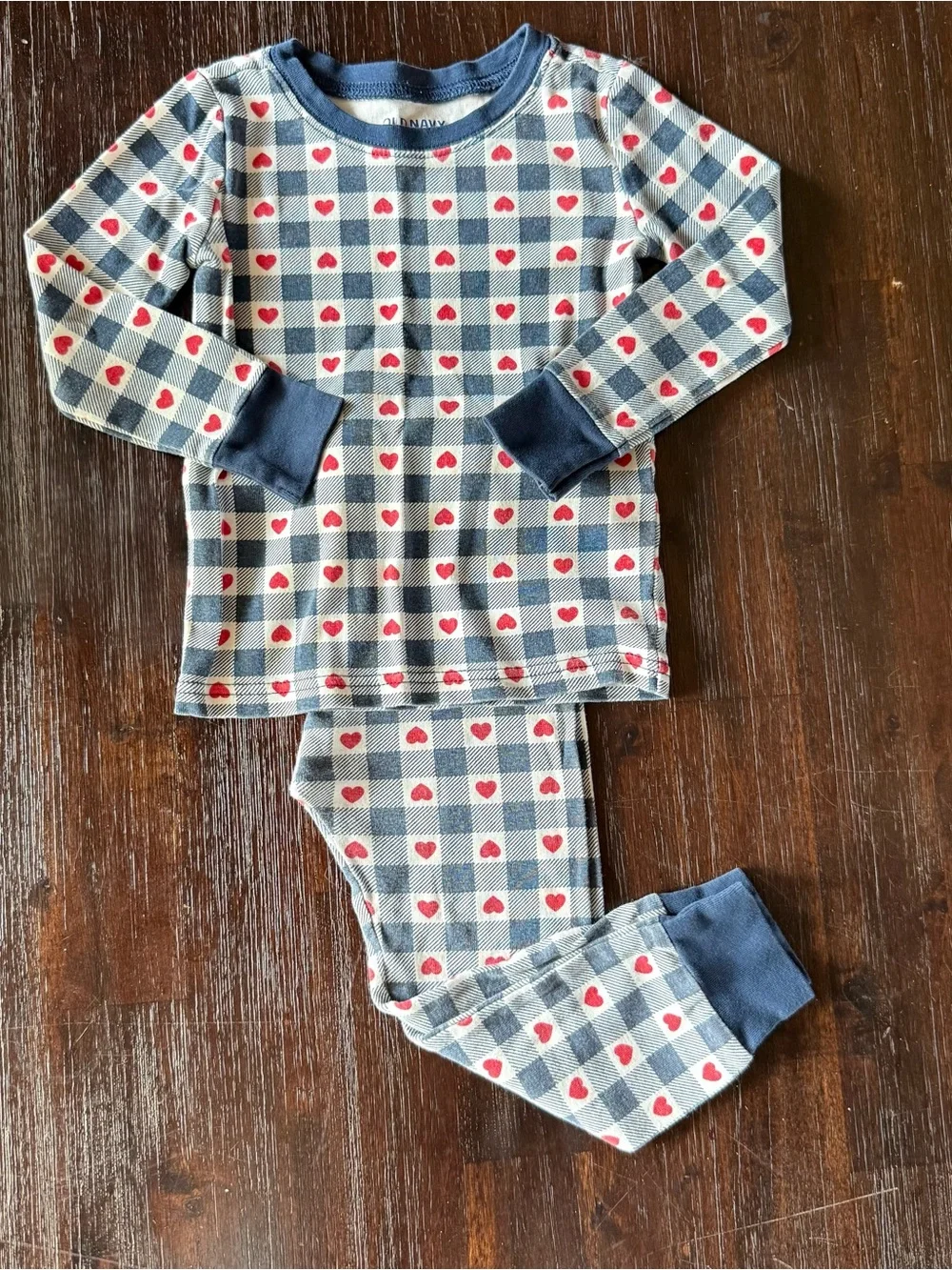 Old Navy Blue & Red Heart Plaid Kids Pajama Set